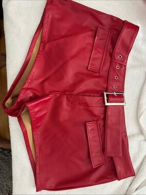 Fashion Nova Red Faux Leather Mini Skirt with Belt